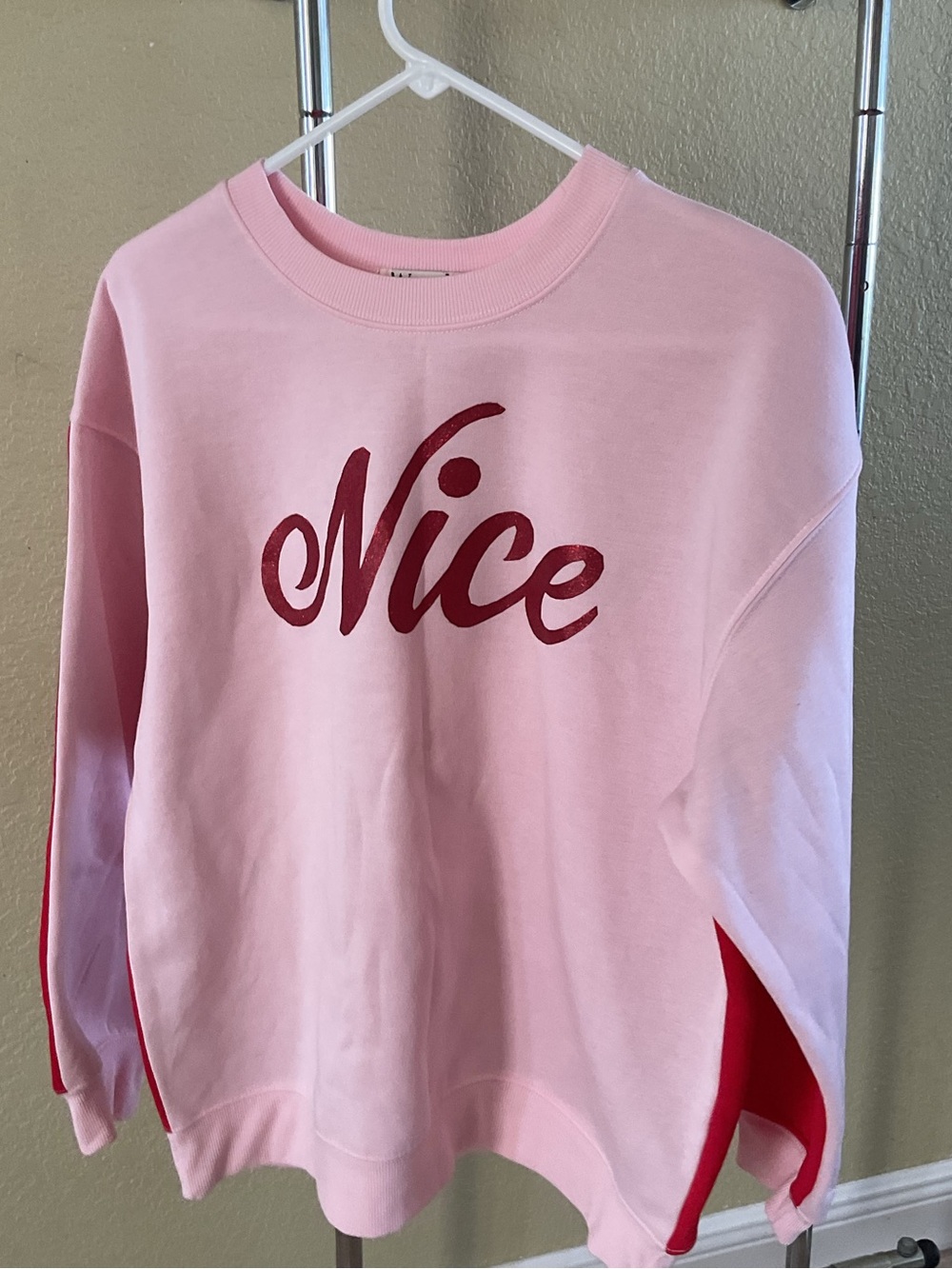 Naughty/Nice Christmas Pink Sweatshirt with Red Script